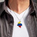 .925 Sterling Silver Map of Colombia Country Flag Enamel Pendant Necklace on a Male Model