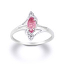 White Gold Marquise Cut Genuine Ruby & White Topaz Woman's Ring