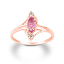 Rose Gold Marquise Cut Genuine Ruby & White Topaz Woman's Ring