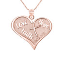 Rose Gold Heart Cross Prayer 1 Corinthians 13:13 Love, Hope, Pray Script Bible Verse Pendant Necklace