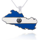 White Gold Map Of El Salvador Country Flag Enamel Pendant Necklace