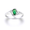 .925 Sterling Silver Emerald Oval Cut Gemstone & CZ Women's Ring