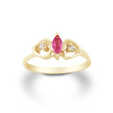Yellow Gold Marquise Cut Ruby Gemstone & White Topaz Double Heart Women's Ring