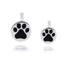 White Gold Pet Dog Paw Print Black Enamel Medallion Pendant small and large sizes