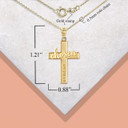 Yellow Gold Bible Verse 1 Peter 2:9 Prayer Chosen Script Textured Cross Pendant Necklace with measurement