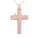 Rose Gold Bible Verse 1 Peter 2:9 Prayer Chosen Script Textured Cross Pendant Necklace