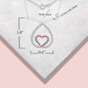 White Gold Diamond and Ruby Teardrop Eternity Heart Necklace with Measurement