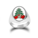 .925 Sterling Silver The Cedar of Lebanon Enamel Oval Signet Ring