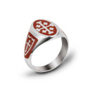 .925 Sterling Silver Red Enamel Jerusalem Cross Shield Oval Signet Ring