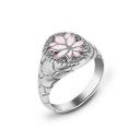 .925 Sterling Silver Pink Enamel Lotus Flower Scaled Oval Signet Ring side view