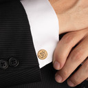 Yellow Gold Spiritual Hindu Om Sacred Cufflinks on male model
