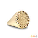 Yellow Gold Ancient Aztec Mayan Sun Calendar Statement Round Signet Ring