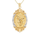 Diamond Oval Saint Michael Medallion Victorian Frame Pendant necklace