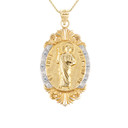 Oval Diamond Saint Jude Medallion Victorian Frame Pendant Necklace