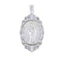 Silver Oval Saint Peter Medallion Victorian Frame CZ Pendant