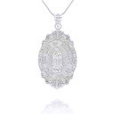 Silver Oval Our Lady Of Guadalupe Medallion Victorian Frame CZ Pendant Necklace