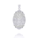 Silver Oval Our Lady Of Guadalupe Medallion Victorian Frame CZ Pendant