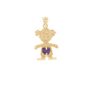 Yellow Gold Girl Heart Amethyst Birthstone Pendant