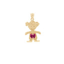 Yellow Gold Girl Heart Ruby Birthstone Pendant