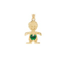 Yellow Gold Boy Heart Emerald Birthstone Pendant