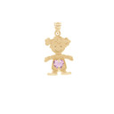 Yellow Gold Girl Heart Pink Cubic Zirconia Birthstone Pendant