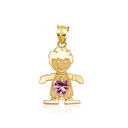 10K/14K Gold Boy/Girl Heart Birthstone Necklace