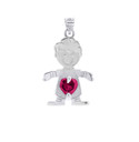 Personalized Silver Boy & Girl Heart Birthstone Pendant Necklace
