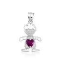 925 Sterling Silver Boy/Girl Heart Birthstone Necklace