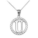 Silver "A-Z" Initial in Rope Circle Pendant Necklace