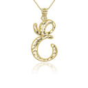 Gold "A-Z" Diamond Cut Cursive Initial  Pendant Necklace(Available in Yellow/Rose/White Gold)