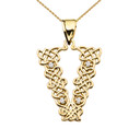 Gold Letter "A-Z" Initial Celtic Knot with Diamonds Pendant Necklace (Available in Yellow/Rose/White Gold)
