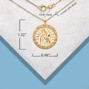 Gold Illuminated Our Lady of Guadalupe CZ Pendant Necklace with measurements