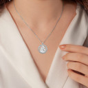 White Gold Illuminated Our Lady of Guadalupe CZ Pendant Necklace on female model