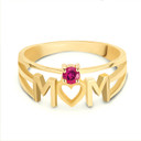 Yellow Gold Personalized Mom Heart Ruby Birthstone Mother's Ring