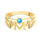 Yellow Gold Personalized Mom Heart Blue Topaz Birthstone Mother's Ring