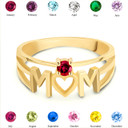Yellow Gold Personalized Mom Heart 1 Birthstone Mother's Ring