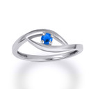 .925 Sterling Silver Personalized Lab Created Sapphire Birthstone Wavy Band Ring