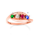 Rose Gold Personalized Lab Created Four Birthstone Wavy Band Ring