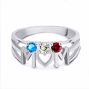 White Gold Personalized Mom Heart 3 Birthstones Mother's Ring