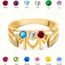 Gold Personalized Mom Heart 3 Birthstones Mother's Ring