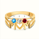 Gold Personalized Mom Heart 3 Birthstones Mother's Ring (Available in Yellow/Rose/White Gold)