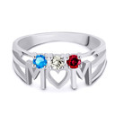 Silver Personalized Mom Heart 3 Birthstones Mother's Ring