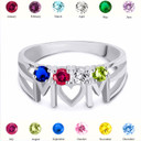 Silver Personalized Mom Heart 4 Birthstones Mother's Ring