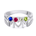 Silver Personalized Mom Heart 4 Birthstones Mother's Ring