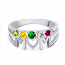 White Gold Personalized Mom Heart 5 Birthstones Mother's Ring