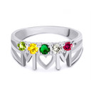 Silver Personalized Mom Heart 5 Birthstones Mother's Ring