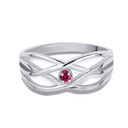Silver Personalized Birthstone Cross Over Ring
