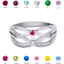 Silver Personalized 2 Birthstone Cross Over Ring
