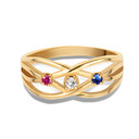 Gold Personalized 3 Birthstone Cross Over Ring