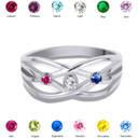 Silver Personalized 3 Birthstone Cross Over Ring